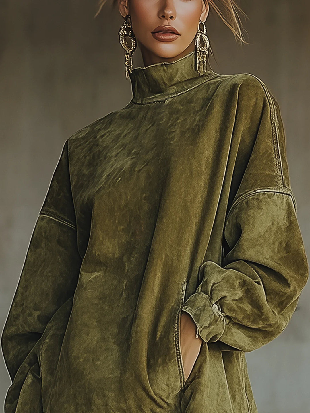 Matilda - Suede Dress with High Neck and Fringe