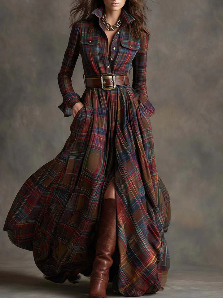 Charlotte - Long plaid dress with belt