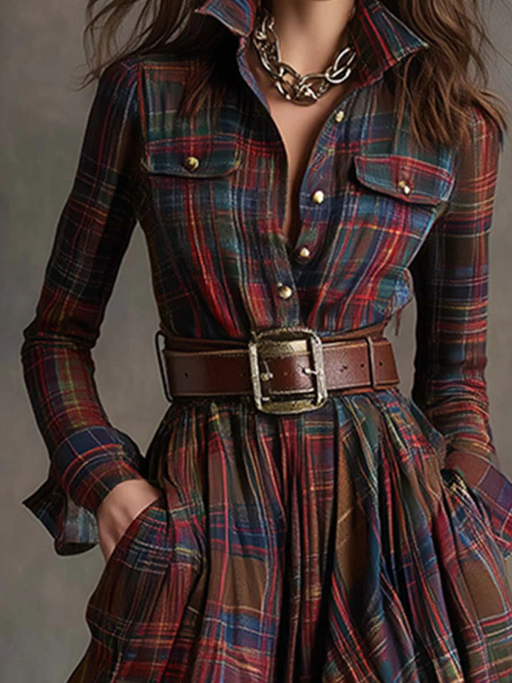 Charlotte - Long plaid dress with belt