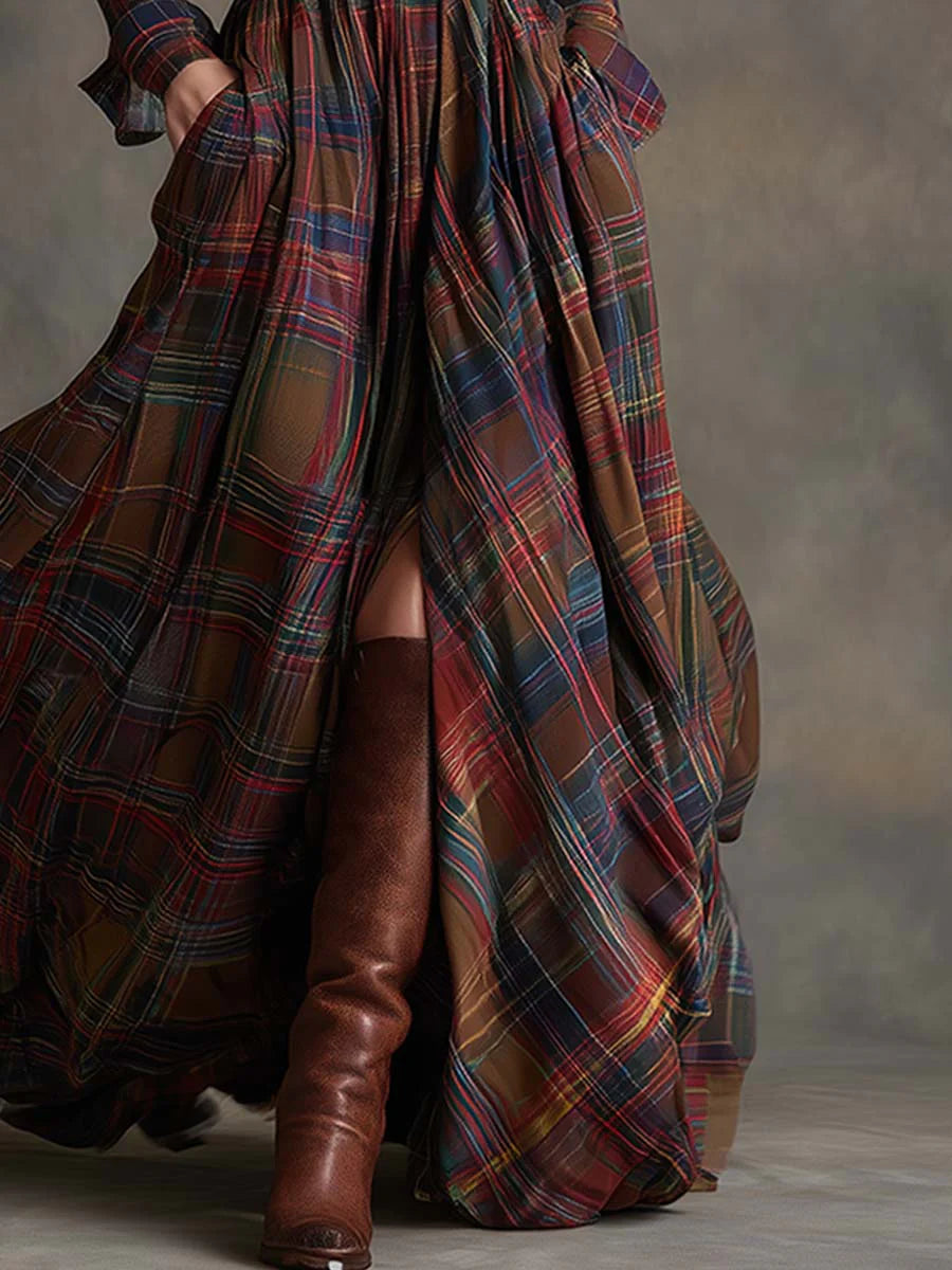Charlotte - Long plaid dress with belt
