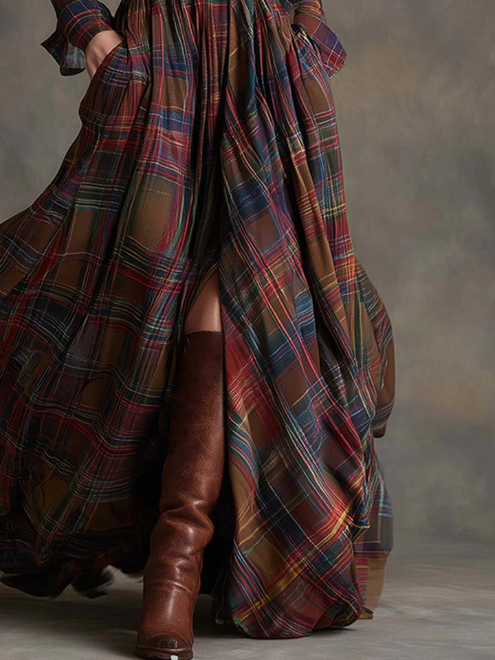 Charlotte - Long plaid dress with belt