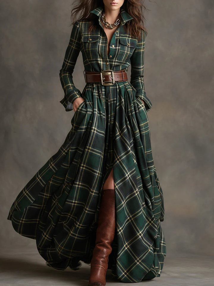 Charlotte - Long plaid dress with belt