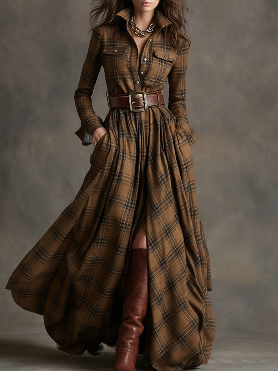 Charlotte - Long plaid dress with belt