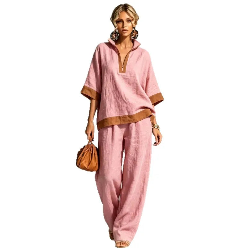 Vrouwen Vintage Linnen-Look Co-ord Set