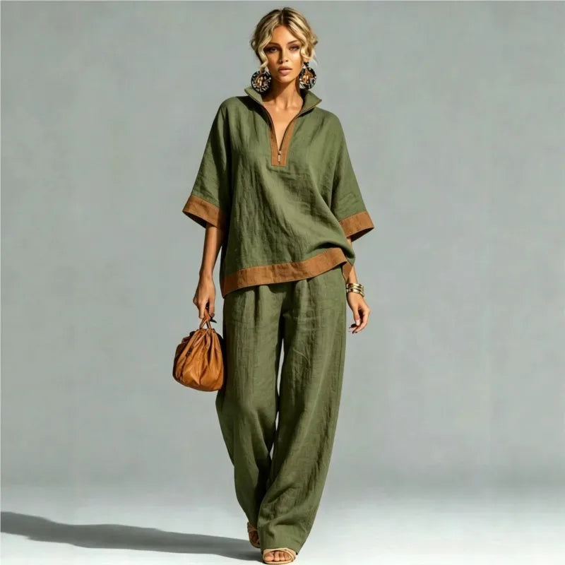 Vrouwen Vintage Linnen-Look Co-ord Set