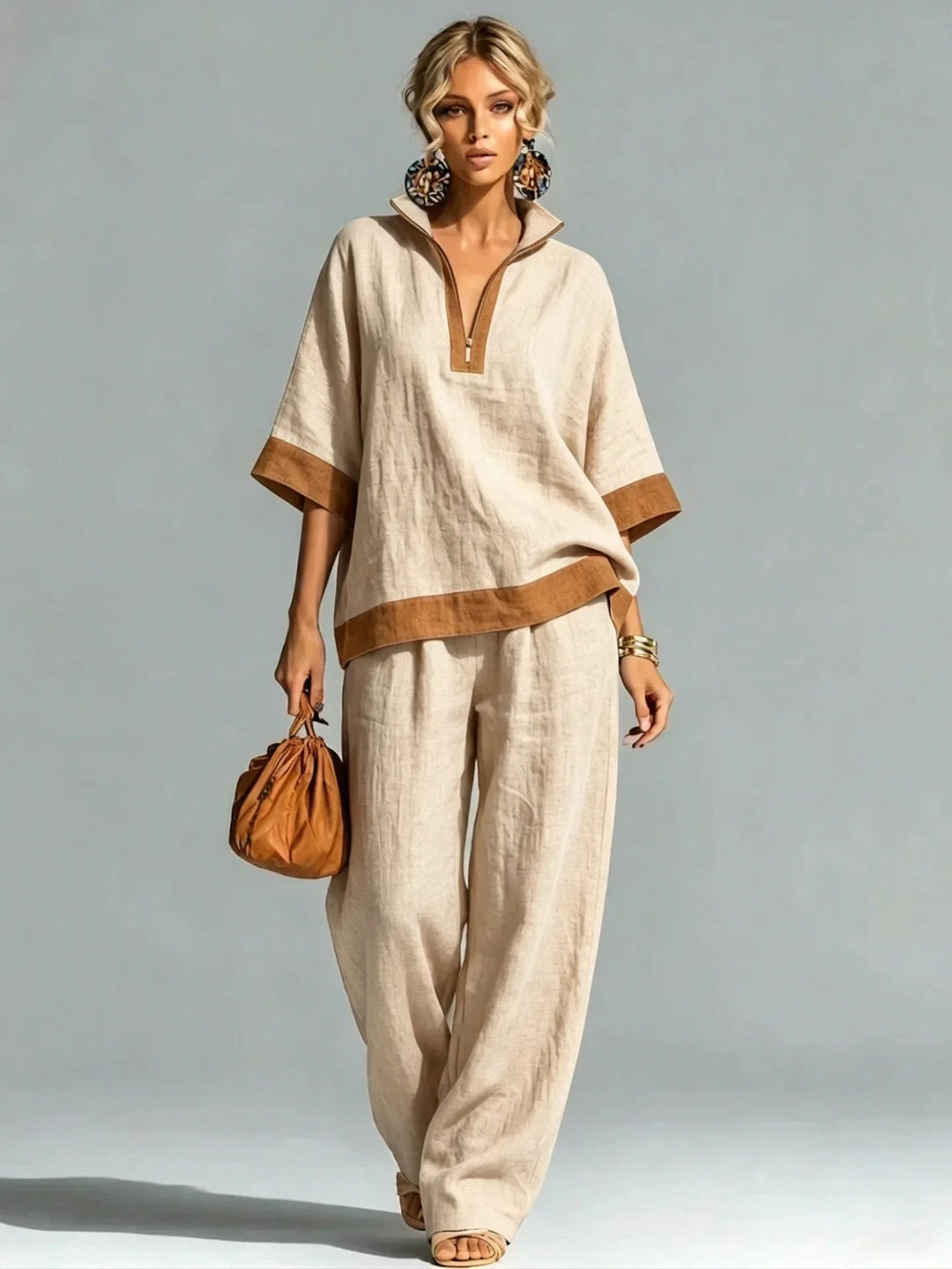 Vrouwen Vintage Linnen-Look Co-ord Set