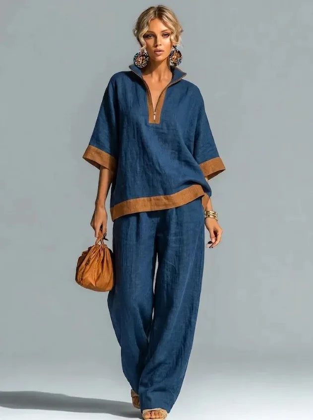 Vrouwen Vintage Linnen-Look Co-ord Set