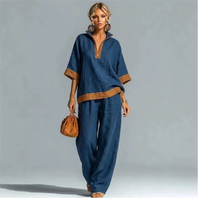 Vrouwen Vintage Linnen-Look Co-ord Set