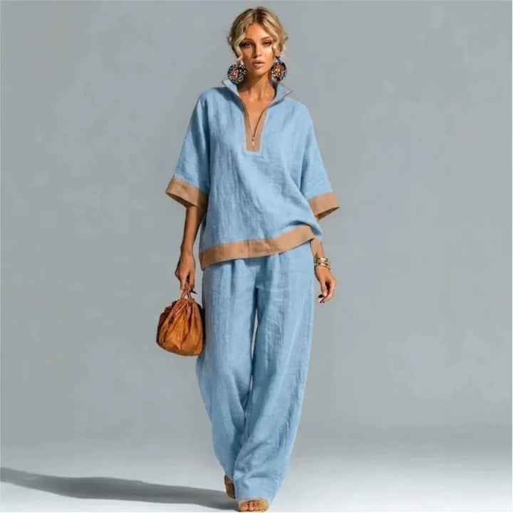 Vrouwen Vintage Linnen-Look Co-ord Set