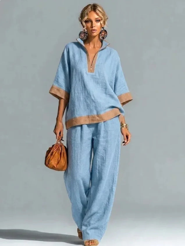 Vrouwen Vintage Linnen-Look Co-ord Set