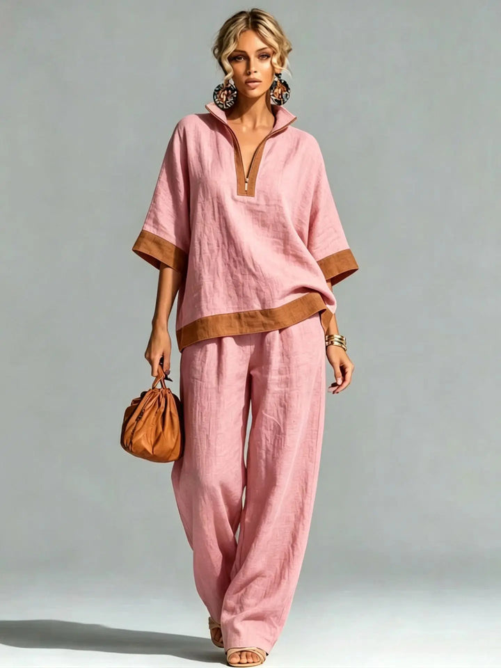 Vrouwen Vintage Linnen-Look Co-ord Set