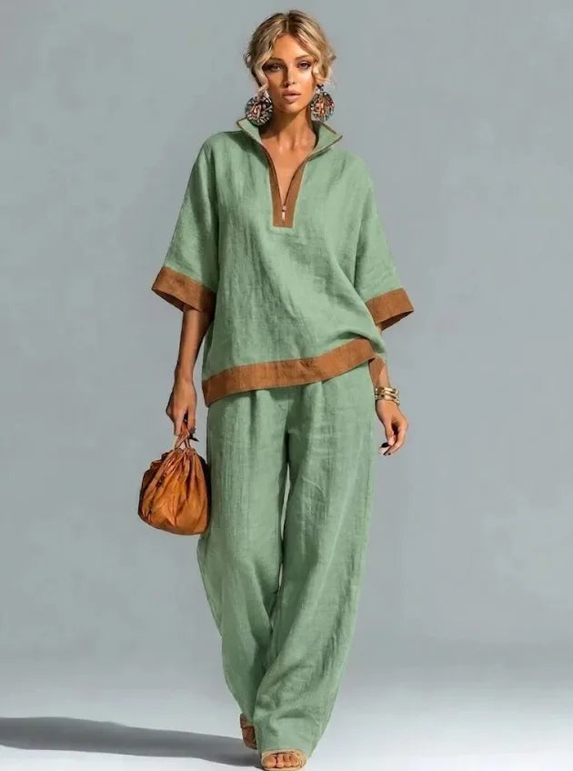 Vrouwen Vintage Linnen-Look Co-ord Set