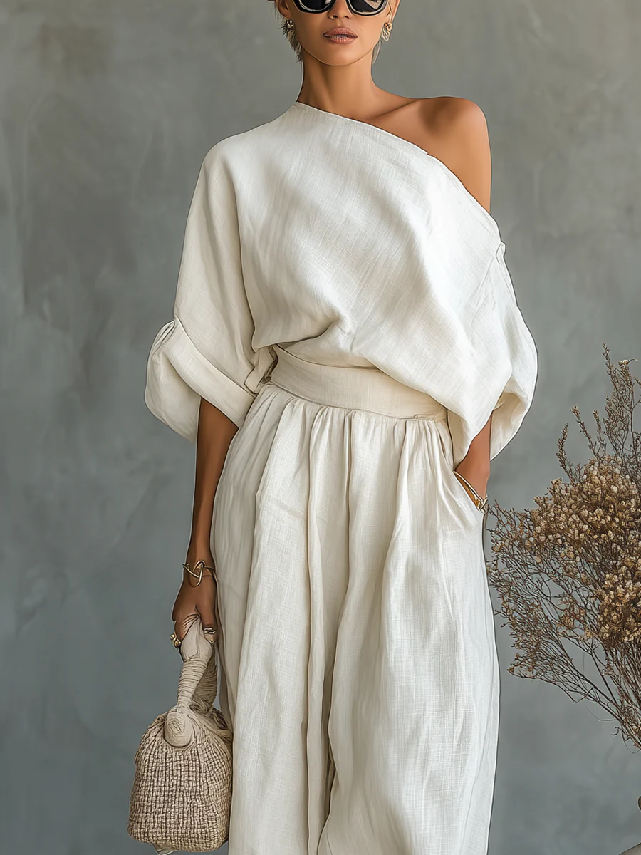 Eleonora – Elegante Eén-Schouder Twee-Delige Set