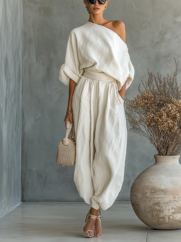 Eleonora – Elegante Eén-Schouder Twee-Delige Set