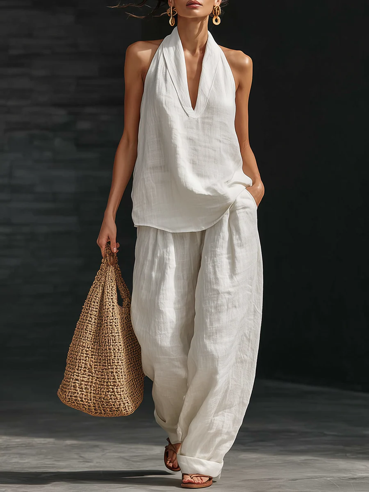 Carlotta – Elegante Mouwloze Set met Wijde Broek