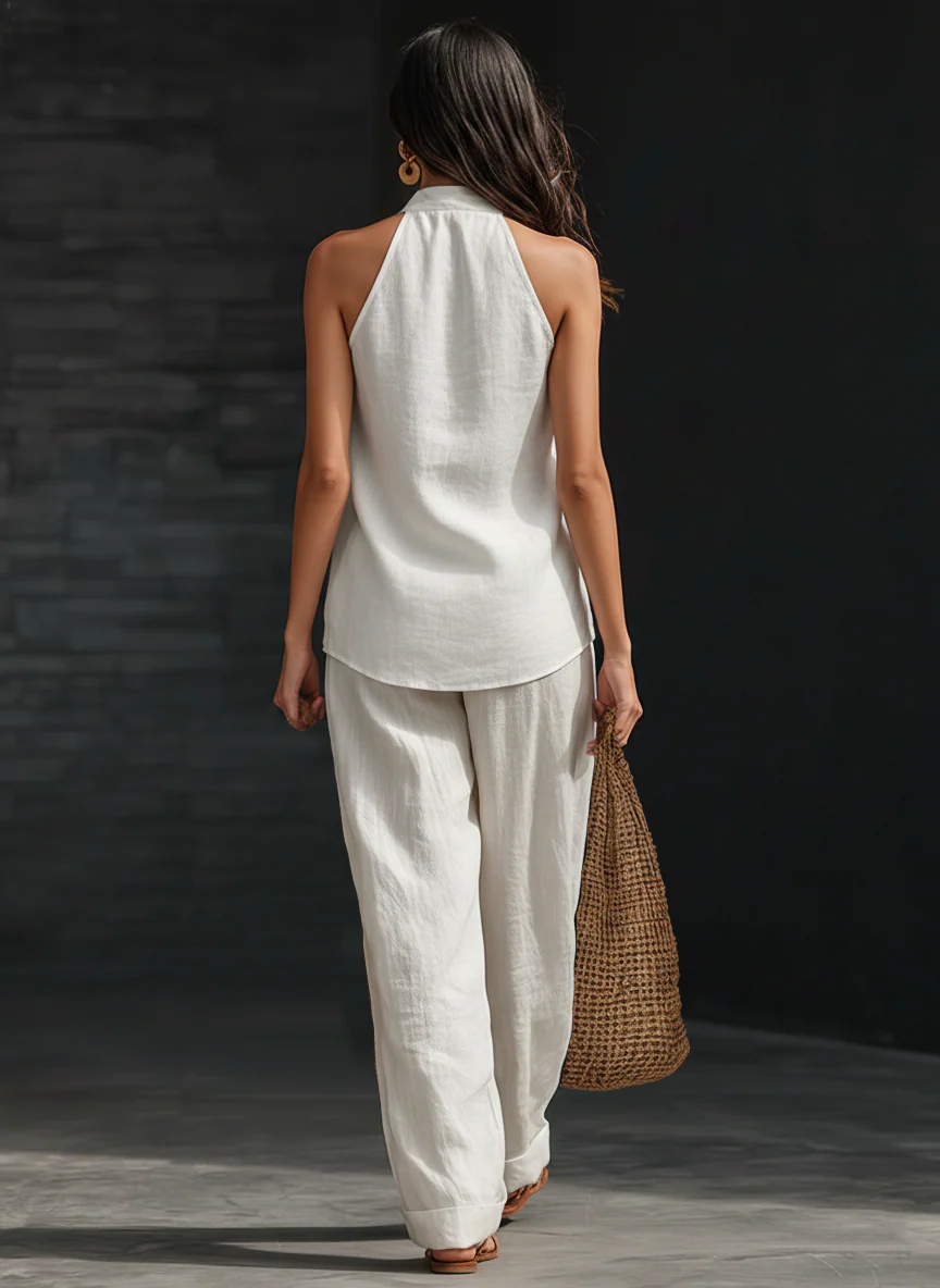 Carlotta – Elegante Mouwloze Set met Wijde Broek