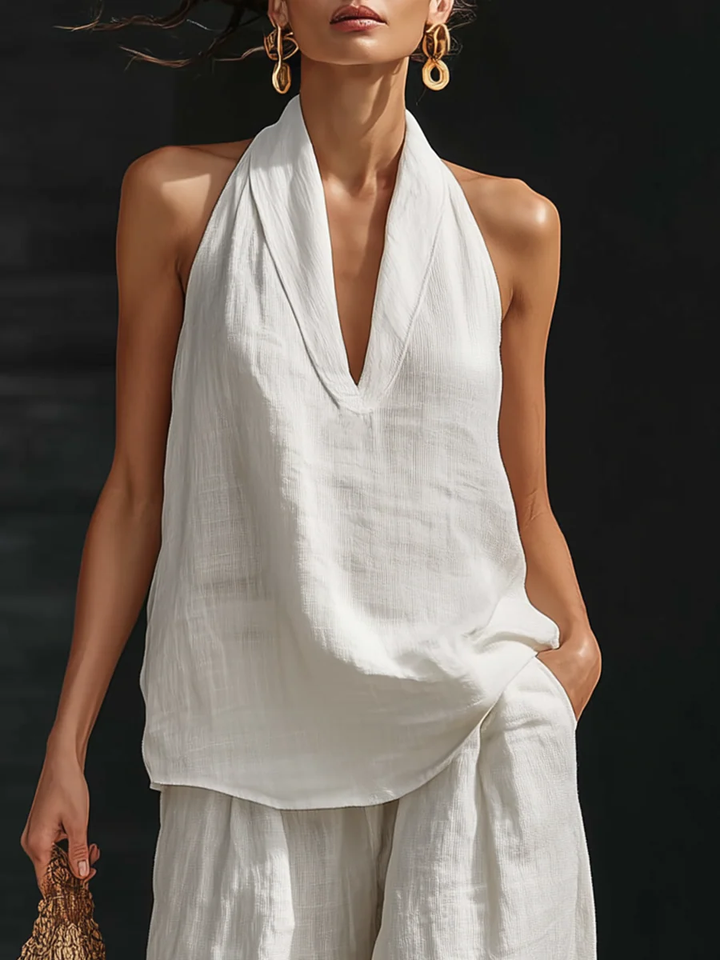 Carlotta – Elegante Mouwloze Set met Wijde Broek
