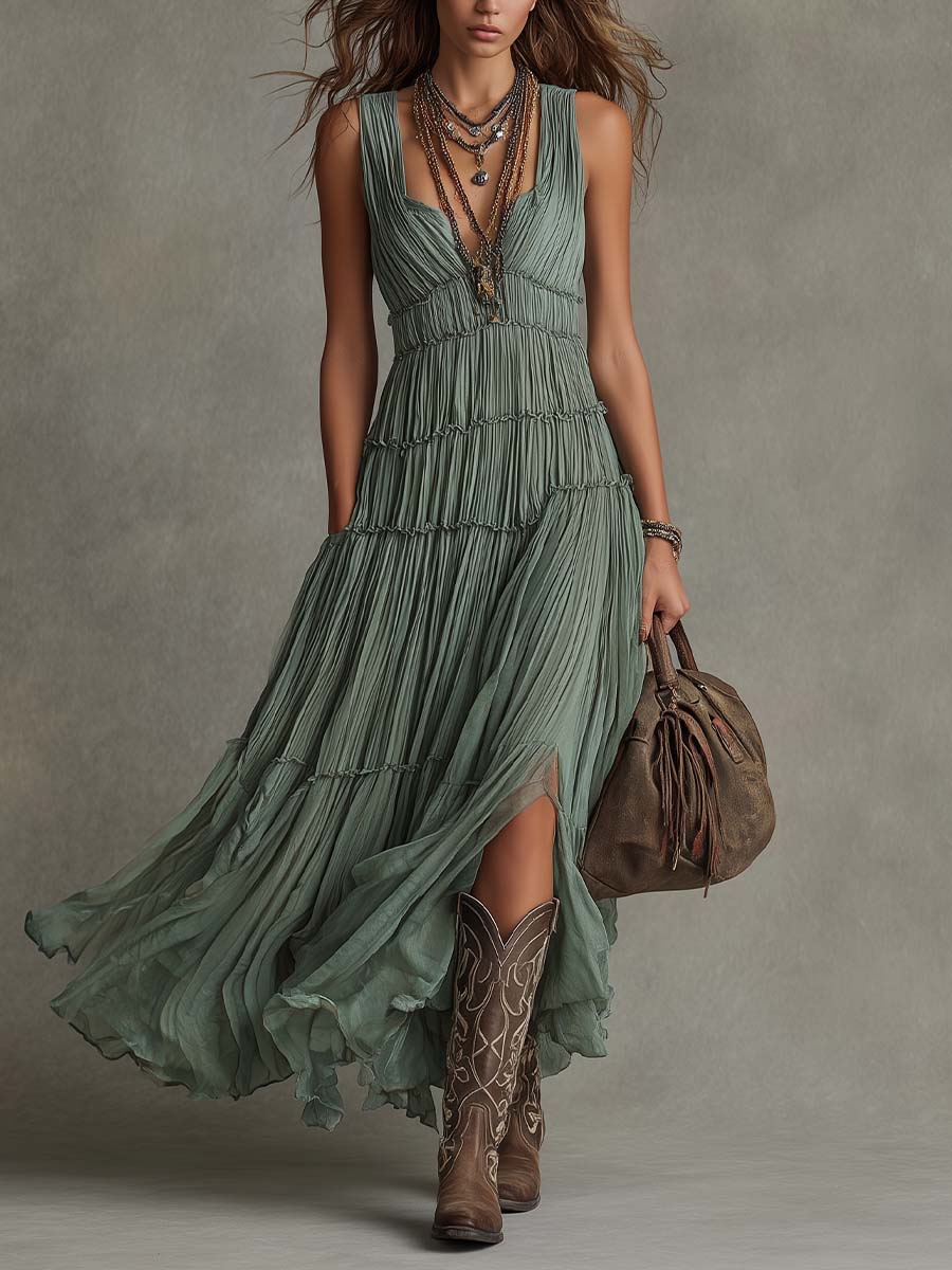 Lucrezia | Gathered V-Neck Maxi Dress