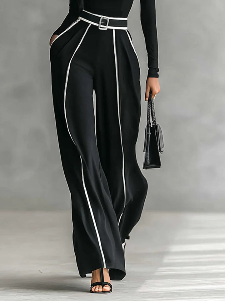 Chloe - Elegant two-piece set with high collar and wide-leg pants