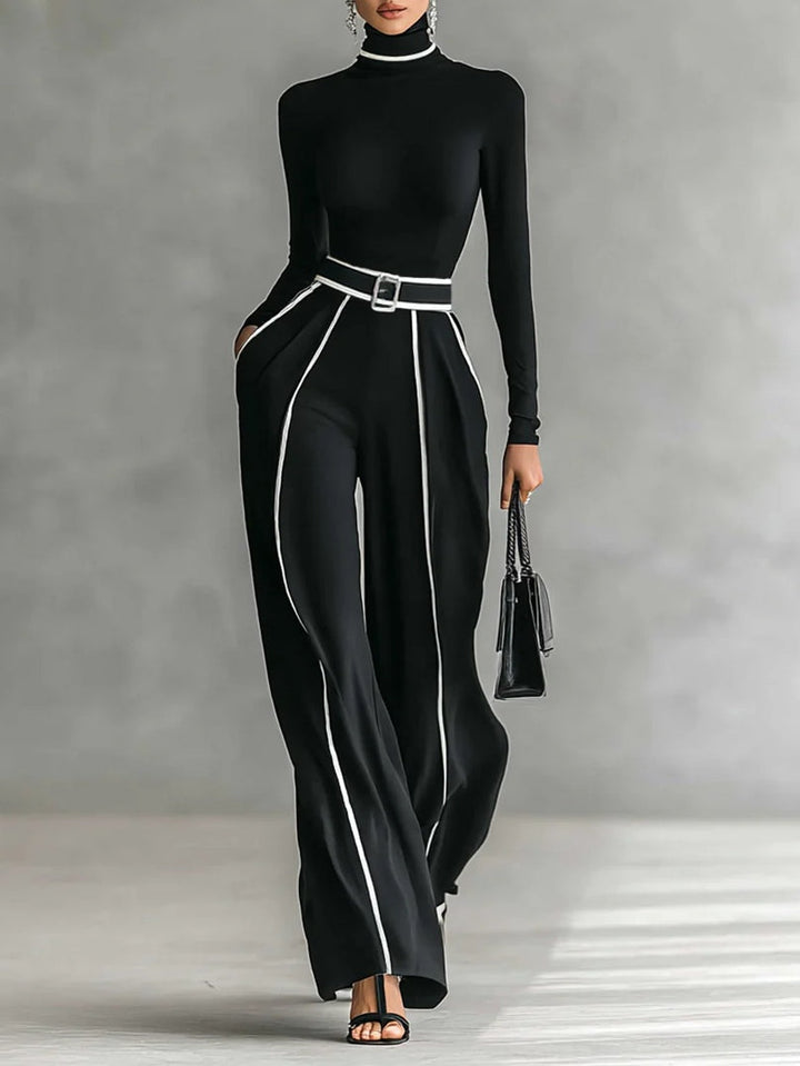 Chloe - Elegant two-piece set with high collar and wide-leg pants