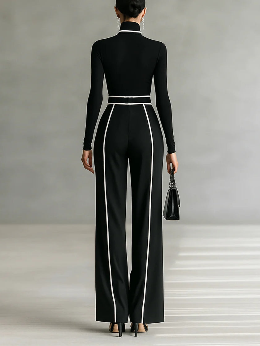 Chloe - Elegant two-piece set with high collar and wide-leg pants