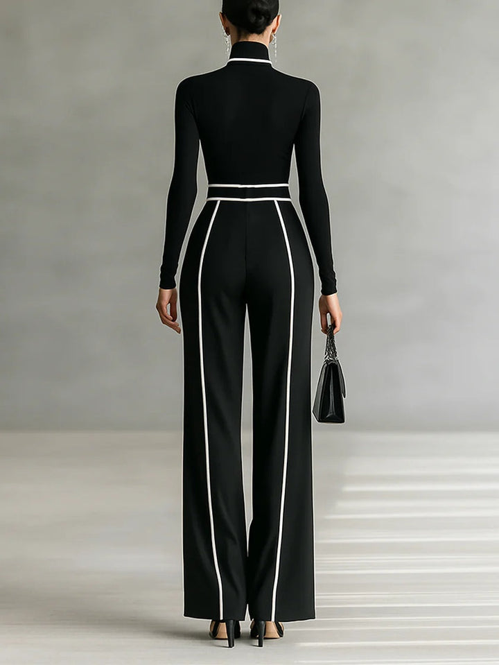 Chloe - Elegant two-piece set with high collar and wide-leg pants