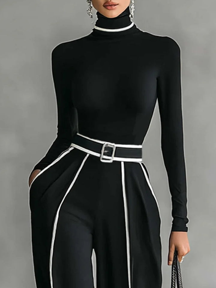Chloe - Elegant two-piece set with high collar and wide-leg pants