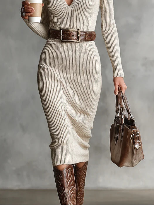 Georgia - Knit Dress with Mid-High Collar