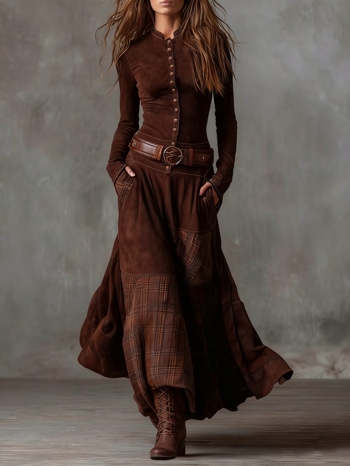 Olivia - Maxi Suede Dress with Belt