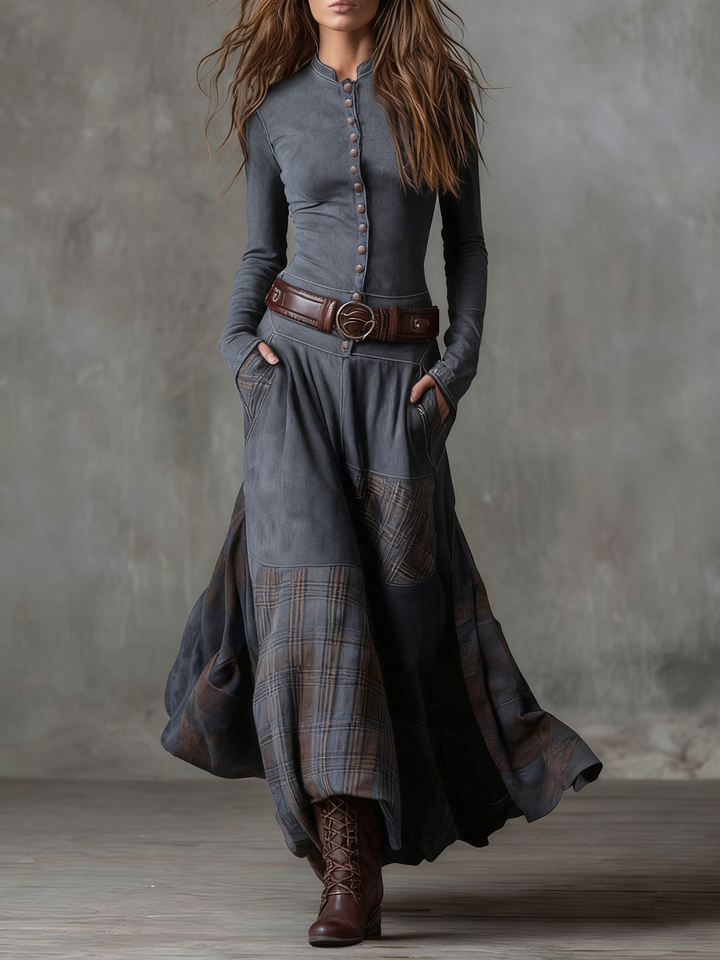Olivia - Maxi Suede Dress with Belt