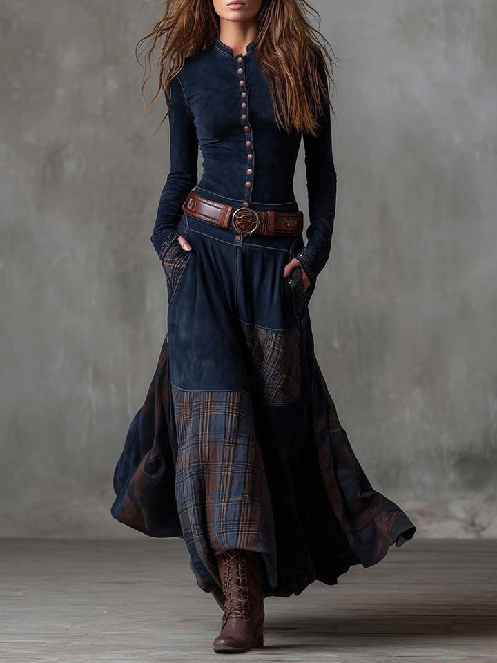 Olivia - Maxi Suede Dress with Belt