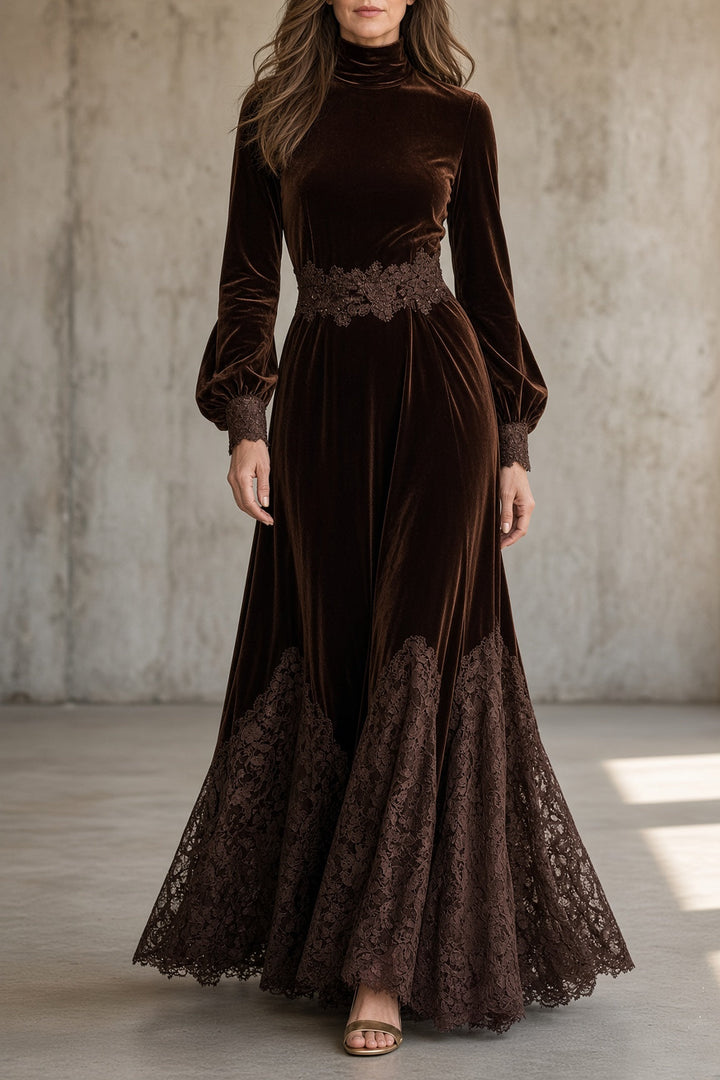Rowena | Velvet & Lace Long-Sleeve Maxi Dress