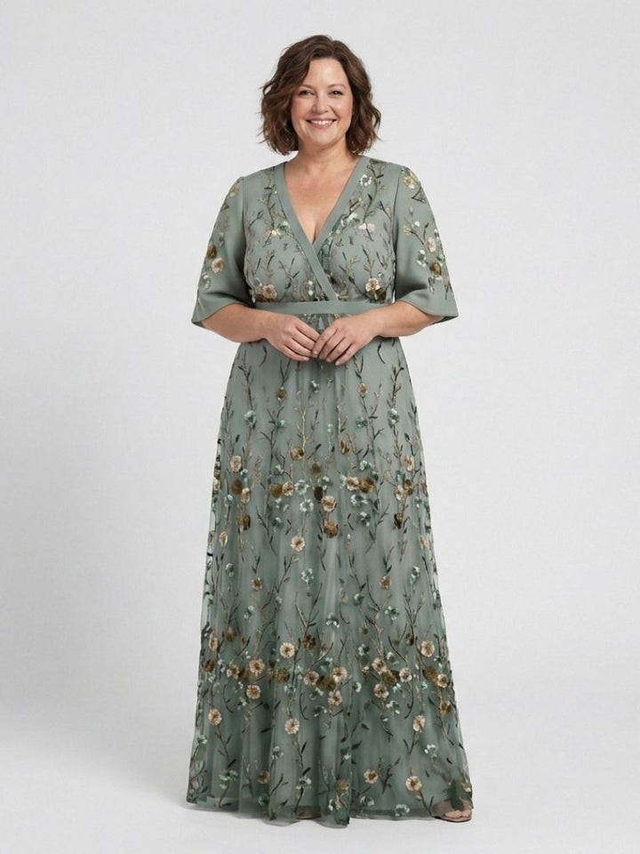 Hannah Floral V Neck Short Sleeve Maxi Dress