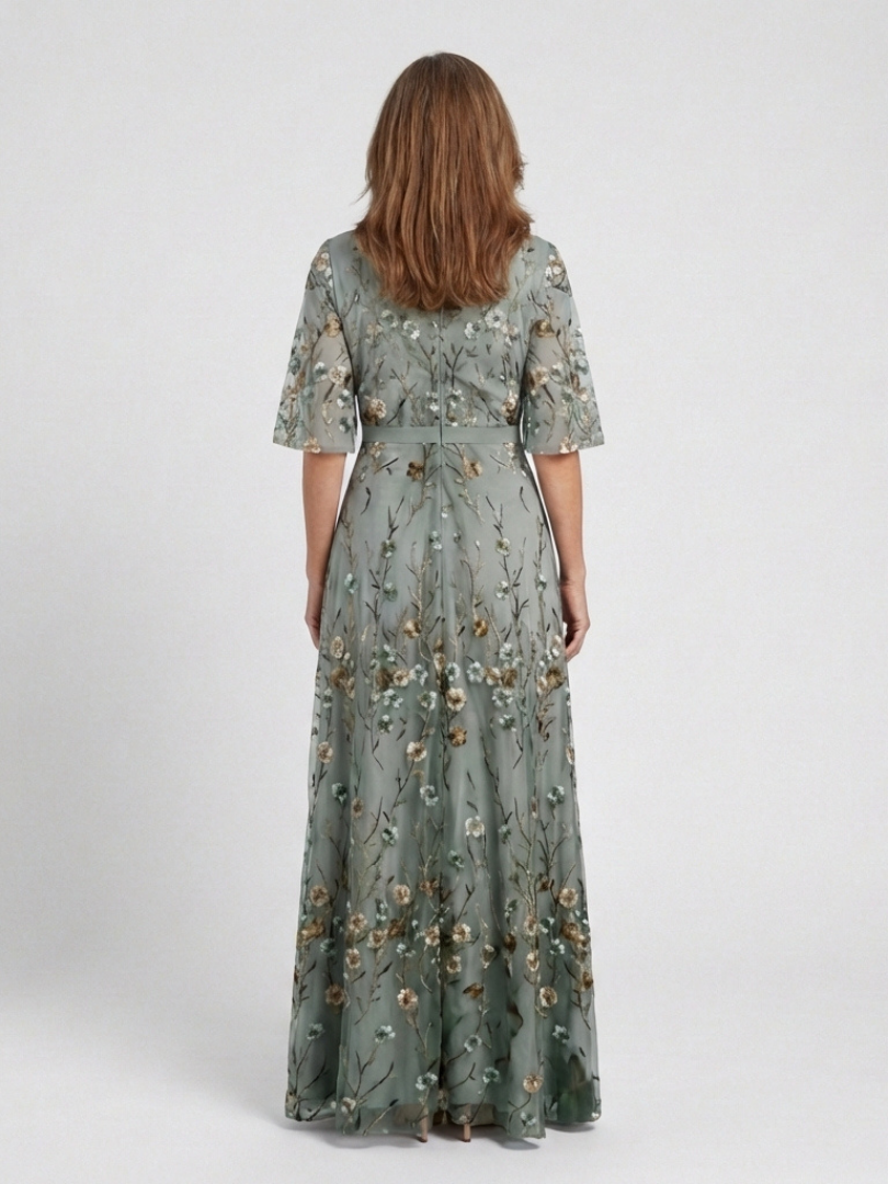 Hannah Floral V Neck Short Sleeve Maxi Dress