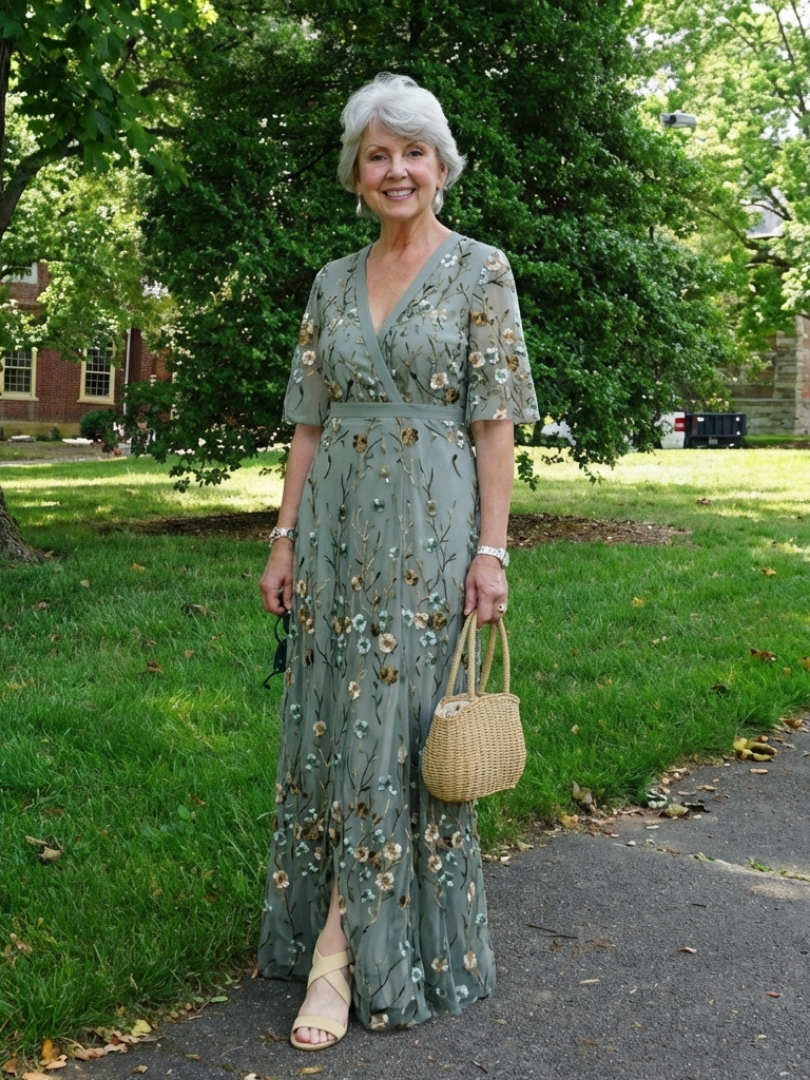 Hannah Floral V Neck Short Sleeve Maxi Dress