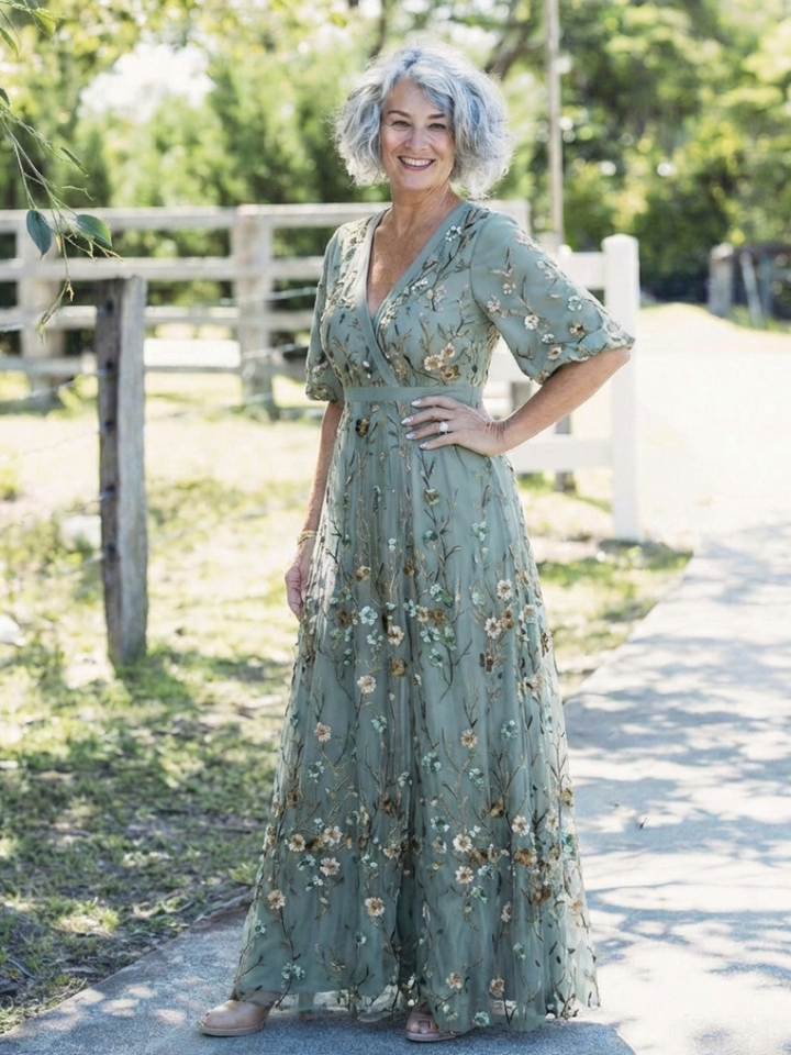 Hannah Floral V Neck Short Sleeve Maxi Dress