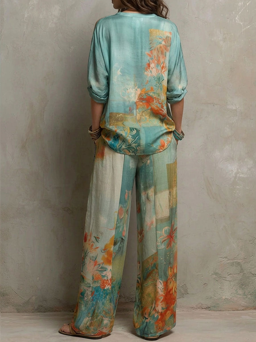 Chiara – Elegante Bloemenprint Set met Wijde Broek
