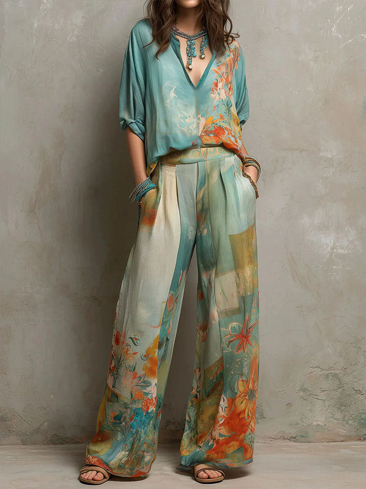 Chiara – Elegante Bloemenprint Set met Wijde Broek