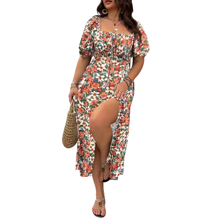 SERENE™ – Elegant Plus Size Tie Front Floral Dress