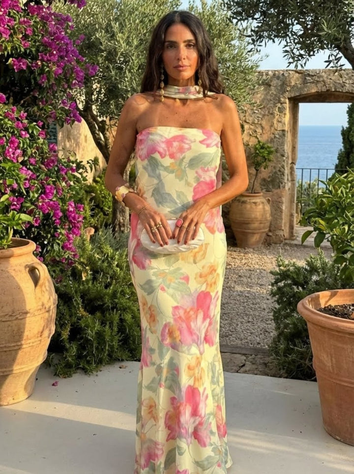 Ursula™ | Strapless Floral Watercolor Long Dress